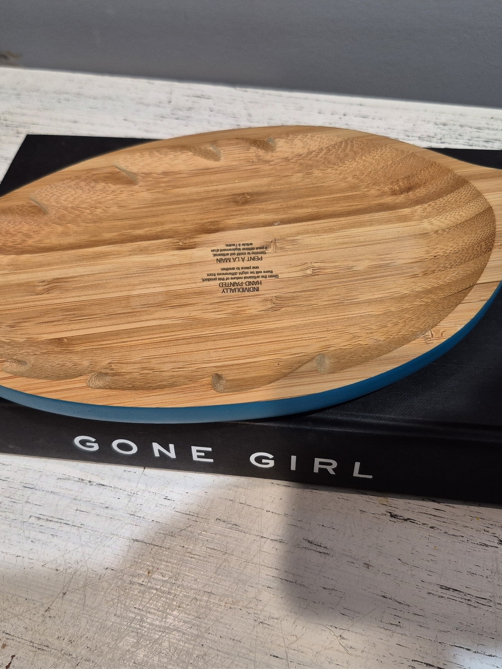 Bamboo Charcuterie Board Serving Dish with Teal Blue Edge & Backing. - Picture 3 of 11